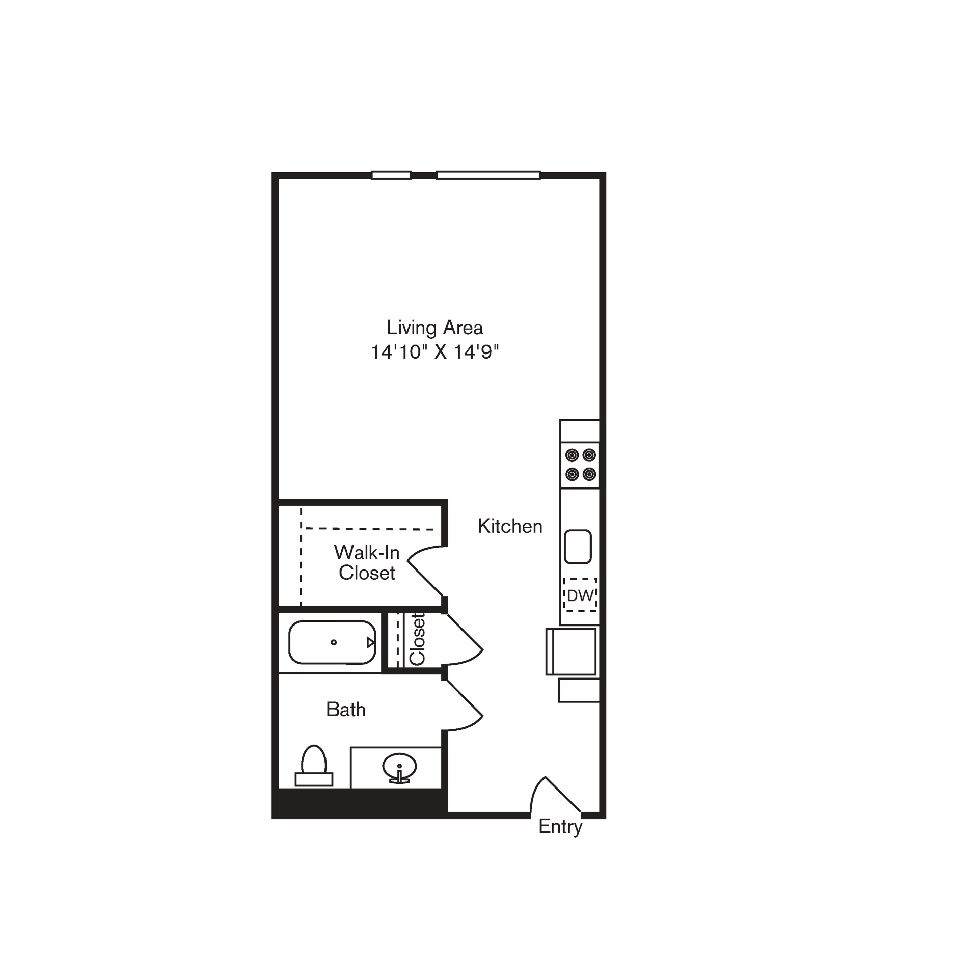 Floor plan for studio, 1 bath, 462 sqft